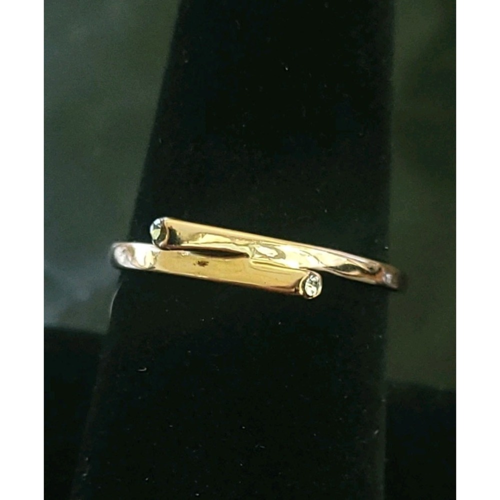 Gold Tone Open Wrap Bar Ring Size 8.5 Clear Rhinestone Minimalist Fashion